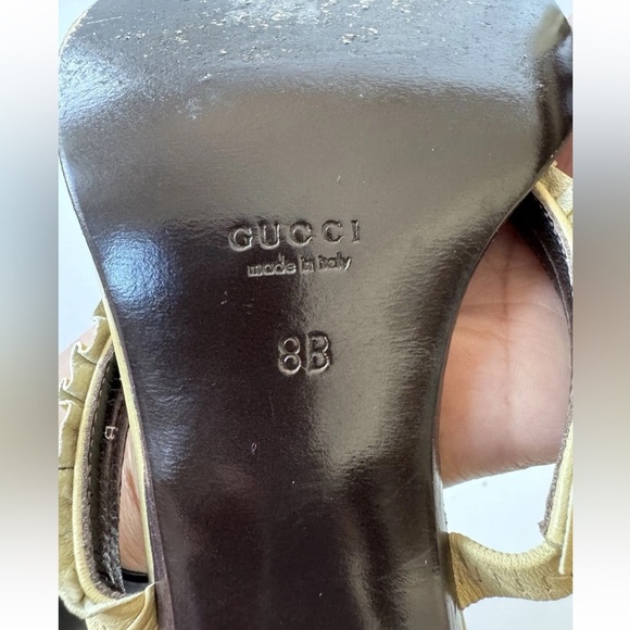 GUCCI Beige Cream Leather Ruffle Straps High Heel Sandals Women’s Size 8 - Picture 9 of 11